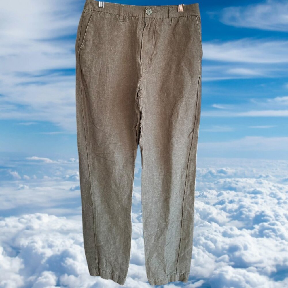 Magaschoni Mens Size 30 x 30 Green Linen Blend Pants